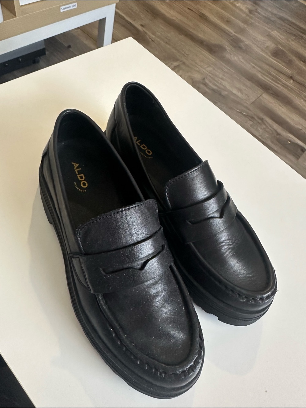 Aldo Black Leather Penny Loafers — Women’s Slip-On Flats